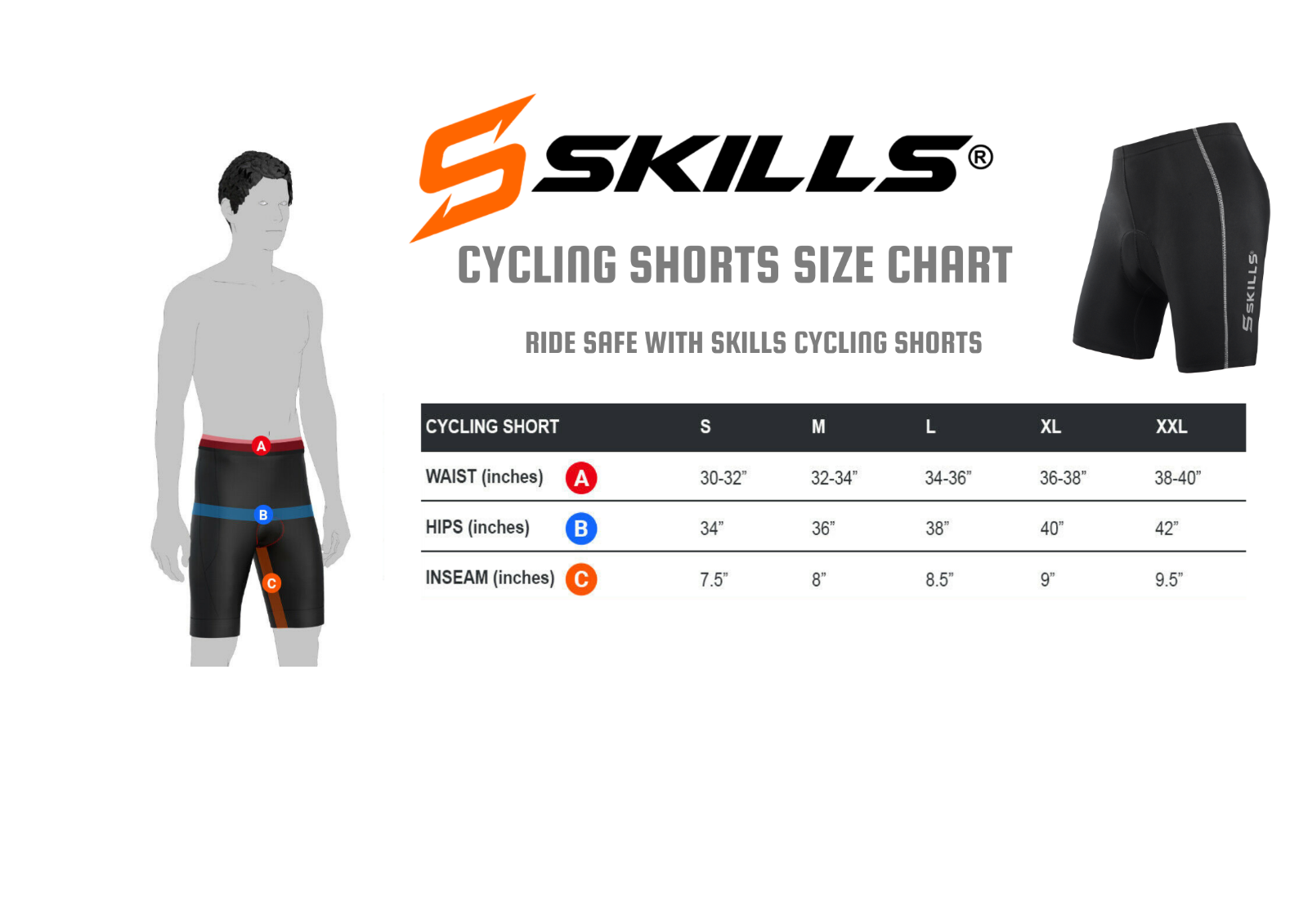 Skills Mens Quality Cycle, Cycling Shorts Coolmax® Anti-Bac Padding pants MTB