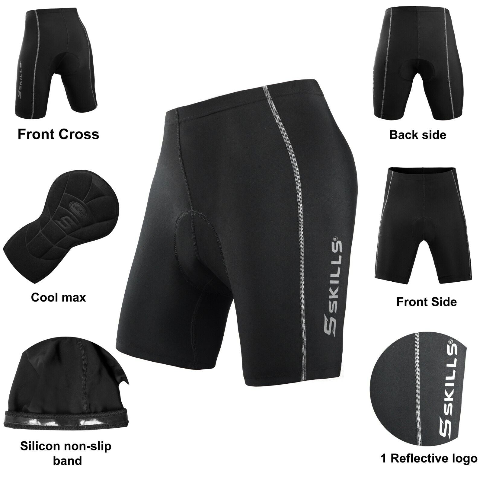 Skills Mens Quality Cycle, Cycling Shorts Coolmax® Anti-Bac Padding pants MTB