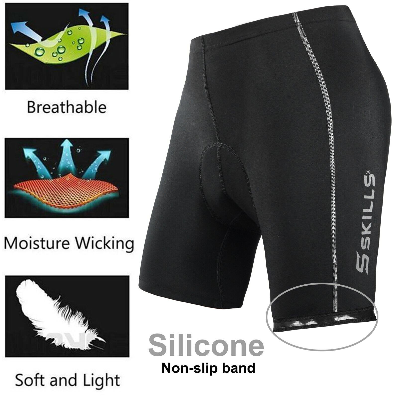 Skills Mens Quality Cycle, Cycling Shorts Coolmax® Anti-Bac Padding pants MTB