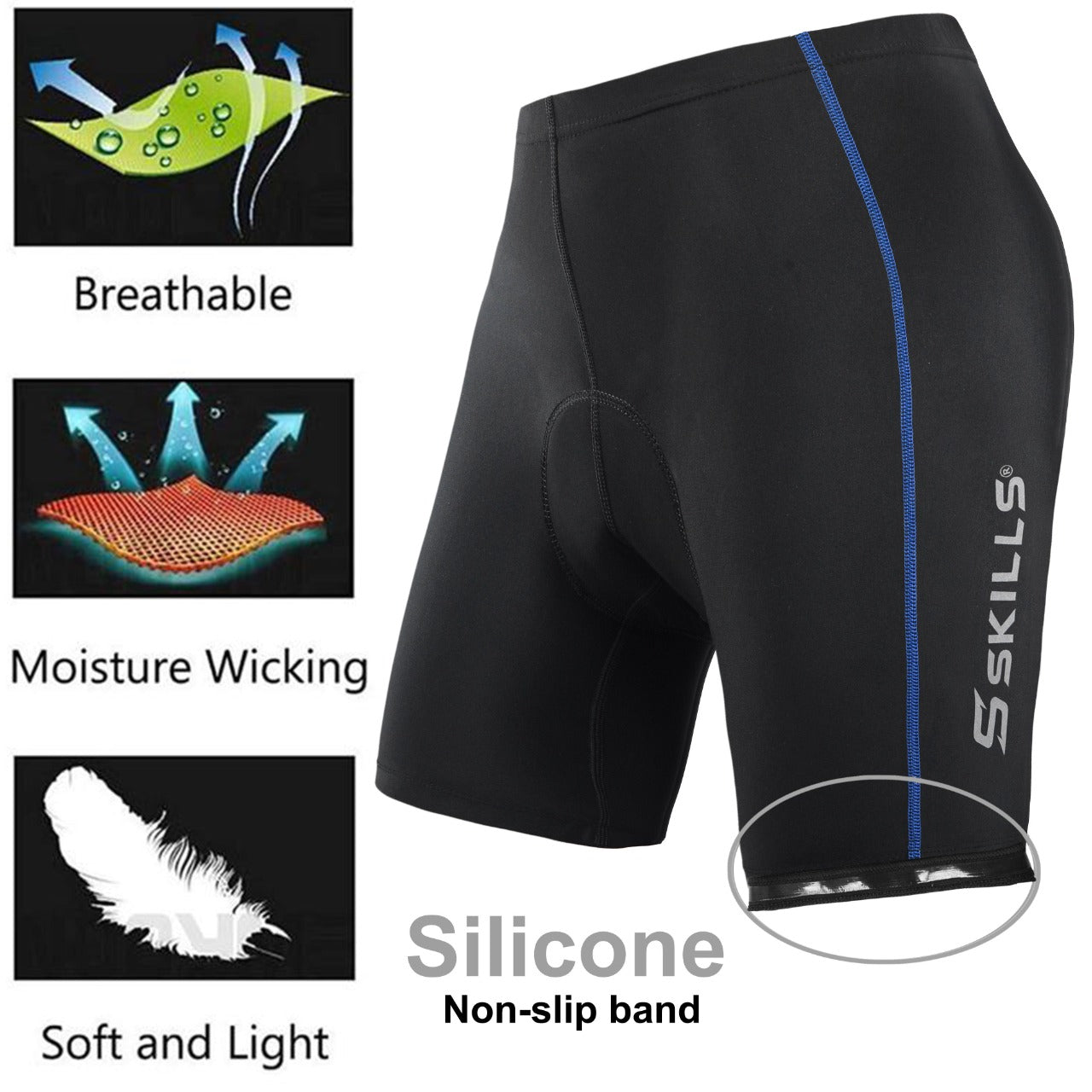 Skills Mens Quality Cycle, Cycling Shorts Coolmax® Anti-Bac Padding pants MTB