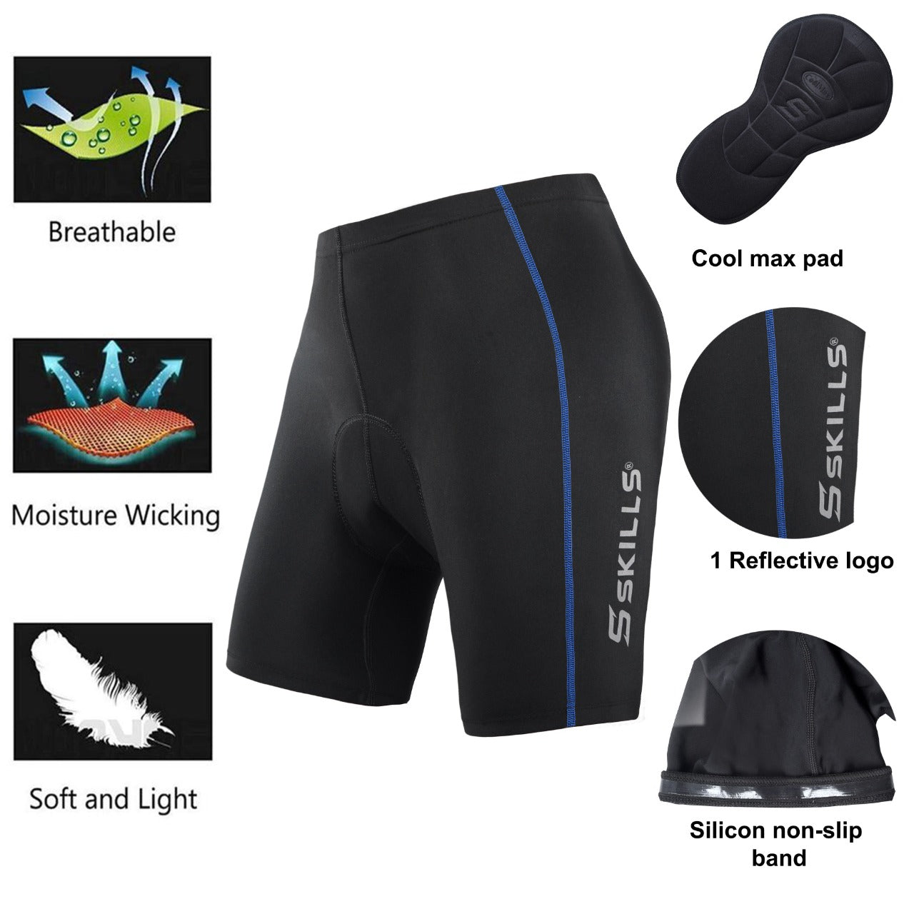 Skills Mens Quality Cycle, Cycling Shorts Coolmax® Anti-Bac Padding pants MTB
