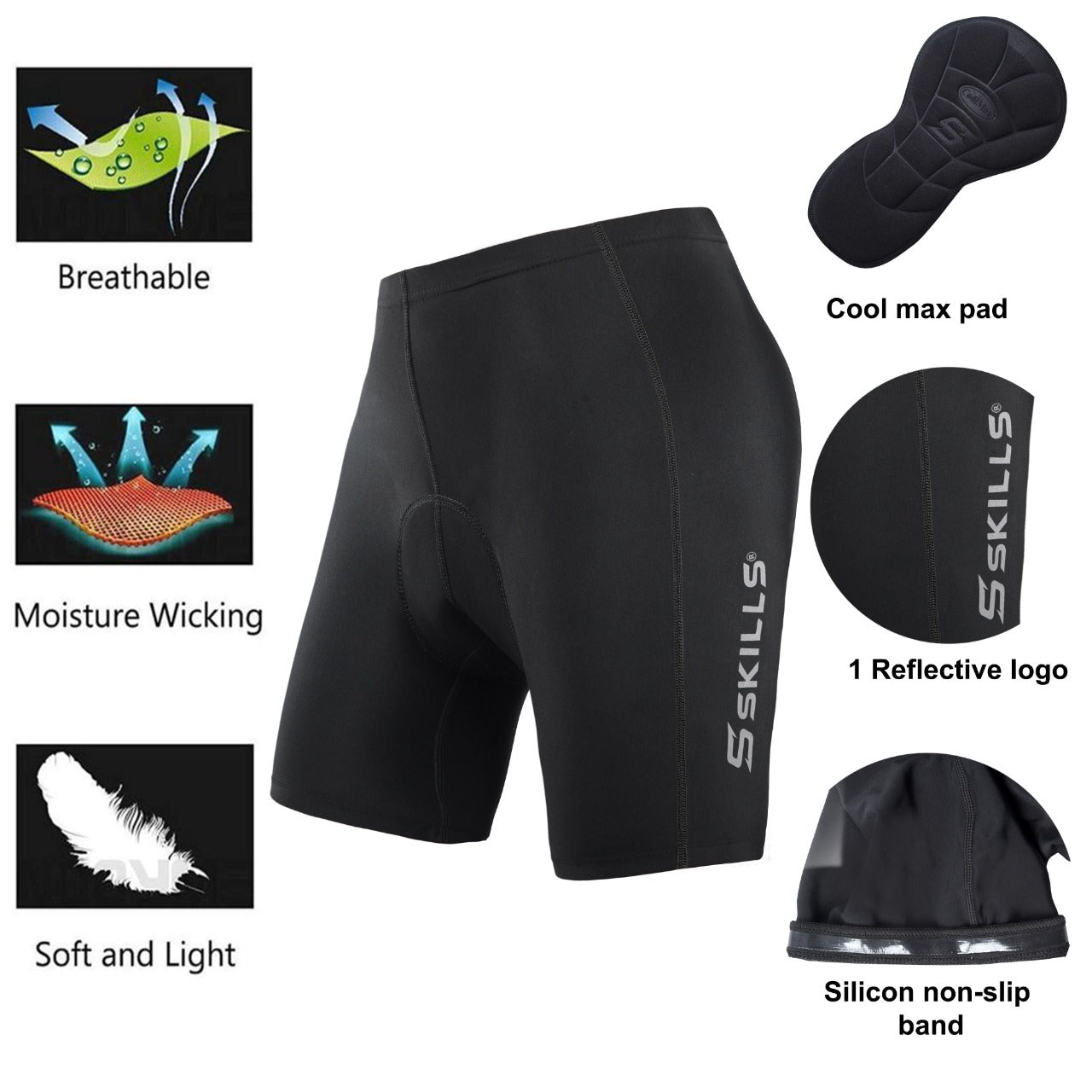 Skills Mens Quality Cycle, Cycling Shorts Coolmax® Anti-Bac Padding pants MTB