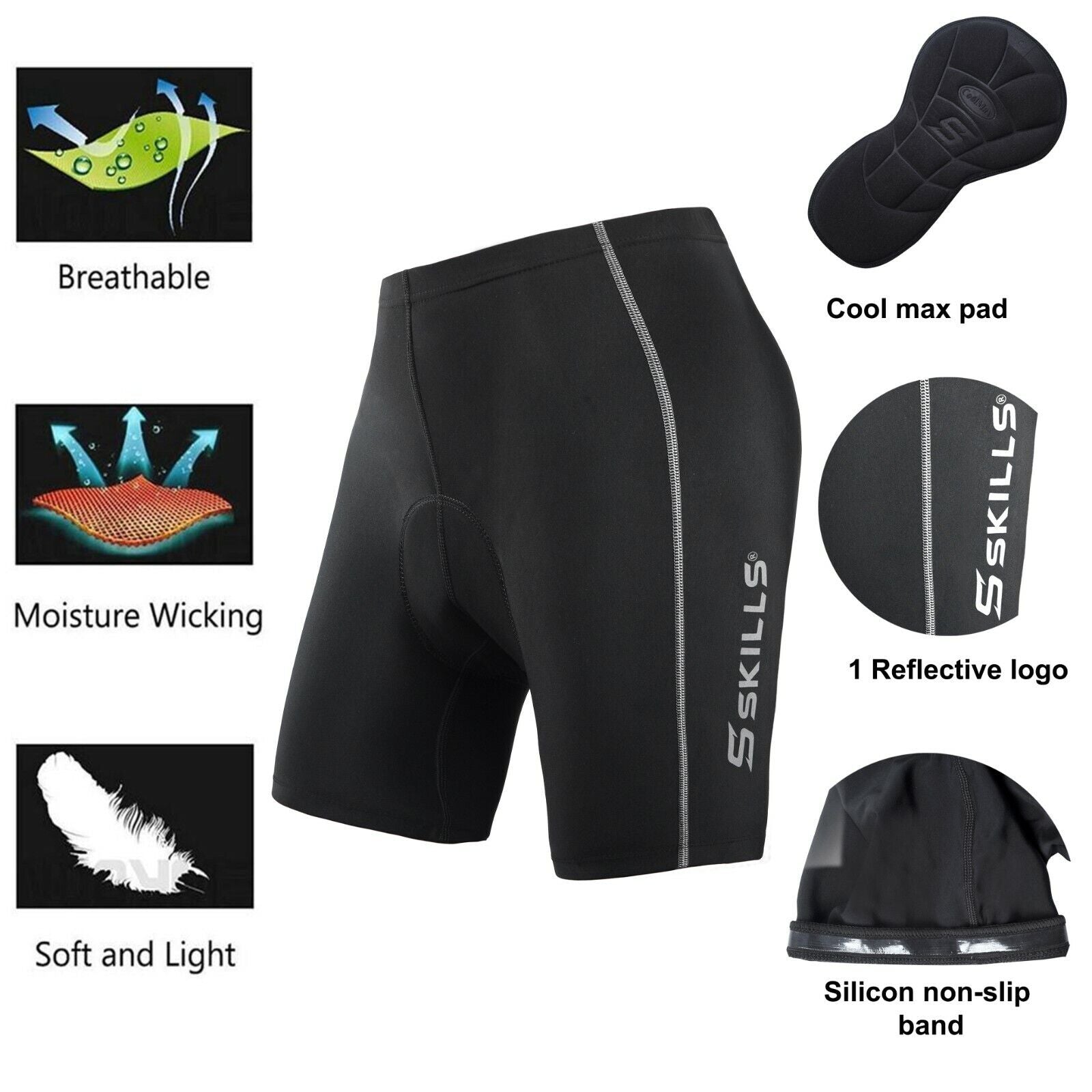 Skills Mens Quality Cycle, Cycling Shorts Coolmax® Anti-Bac Padding pants MTB