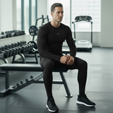 Compression Men's Base layer Black Top Skin Fit Shirt + Pants / Tights set