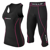 Women Compression Singlet + 3/4 Tights Yoga Skin Fit gym Running Fitness Pants - Skills Outfit Pty Ltd